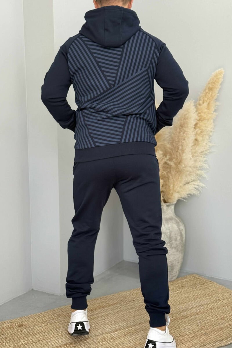 ONE COLOR HOODIE+JOGGERS MEN SET DARK BLUE/BEE - 2