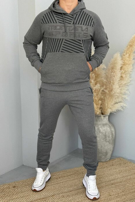 ONE COLOR HOODIE+JOGGERS MEN SET DARK GREY/GEE - KLAUDIO FASHION