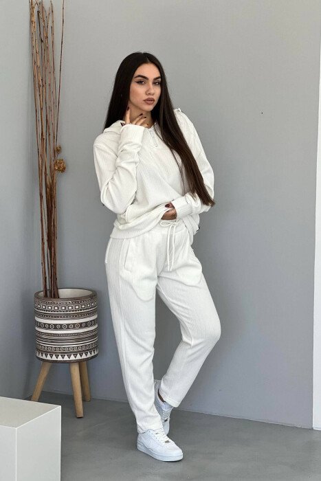 ONE COLOR HOODIE+SWEATPANTS WOMEN SET WHITE-E BARDHE - KLAUDIO FASHION
