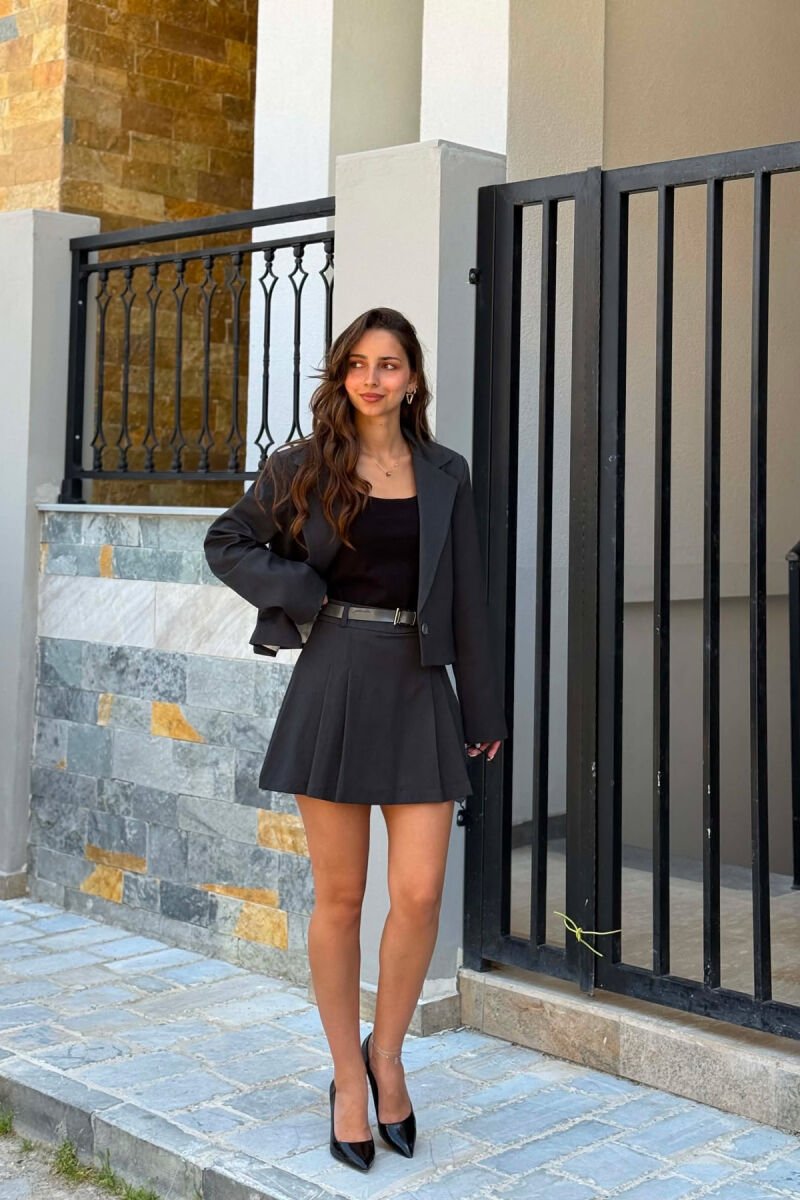 ONE COLOR JACKET + BELTED SKORTS WOMAN SET DARK GREY/GEE - 5
