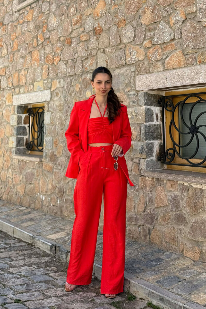 ONE COLOR JACKET + CROP TOP+ TROUSERS WOMAN SET DARK ORANGE/POE - 1