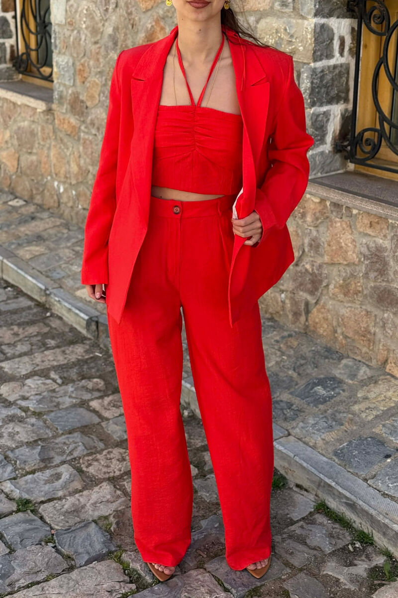 ONE COLOR JACKET + CROP TOP+ TROUSERS WOMAN SET DARK ORANGE/POE - 2