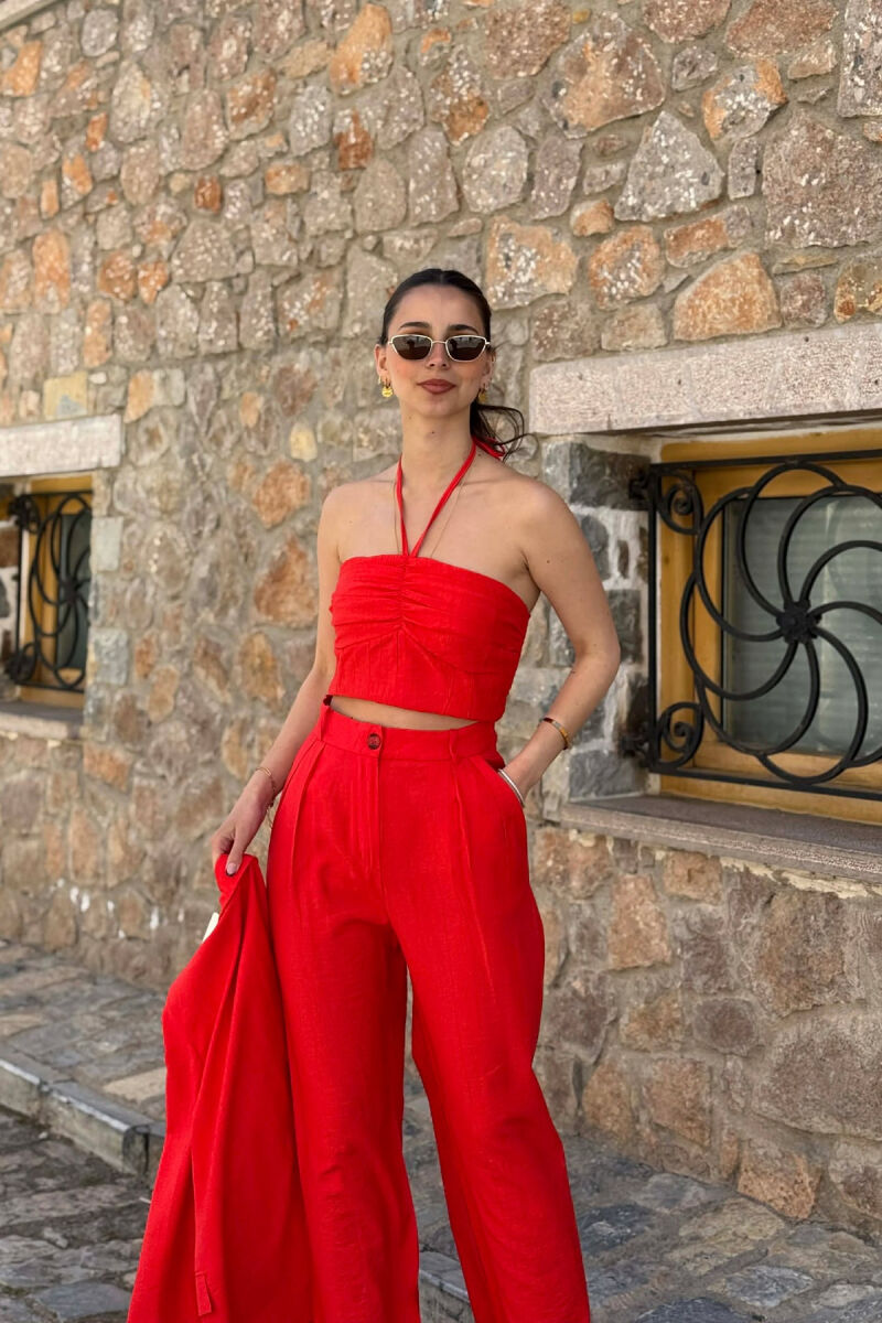 ONE COLOR JACKET + CROP TOP+ TROUSERS WOMAN SET DARK ORANGE/POE - 3