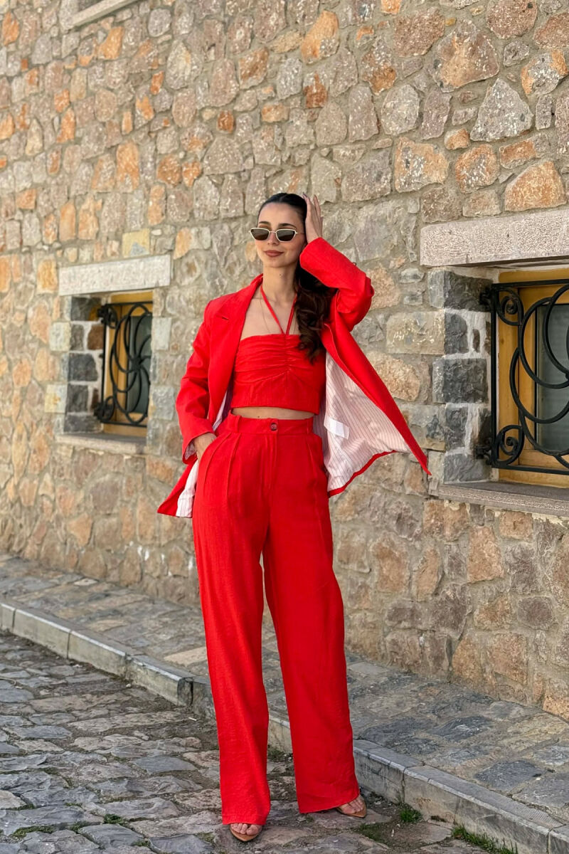 ONE COLOR JACKET + CROP TOP+ TROUSERS WOMAN SET DARK ORANGE/POE - 4
