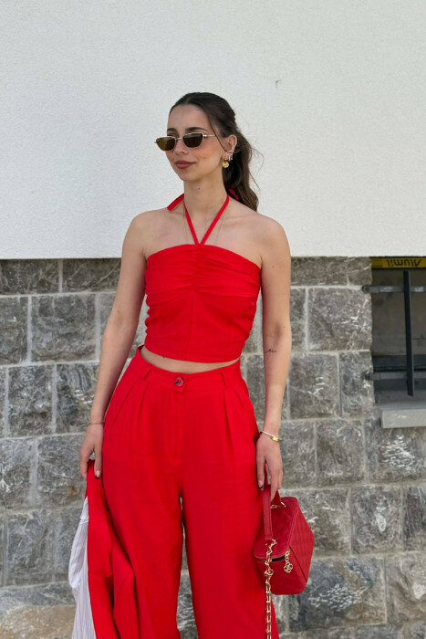 ONE COLOR JACKET + CROP TOP+ TROUSERS WOMAN SET RED/E KUQE - 3