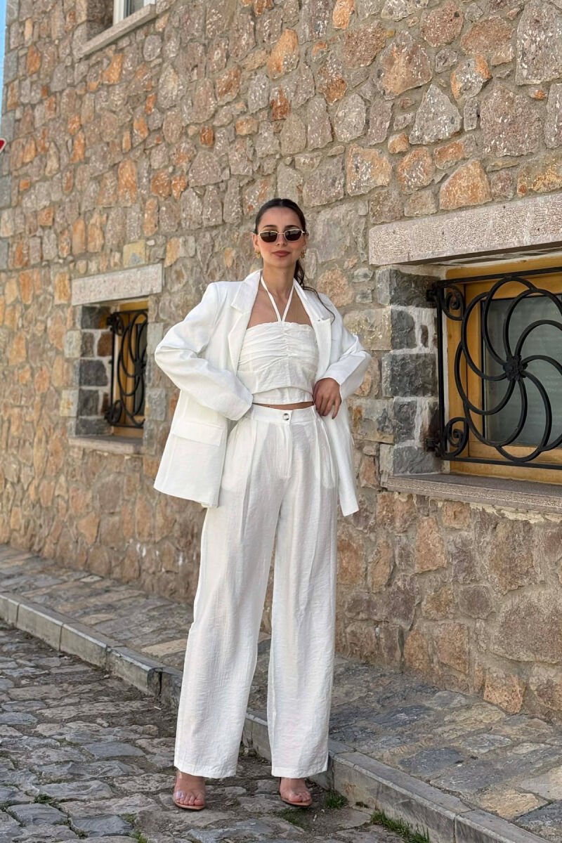 ONE COLOR JACKET + CROP TOP+ TROUSERS WOMAN SET WHITE-E BARDHE - 5