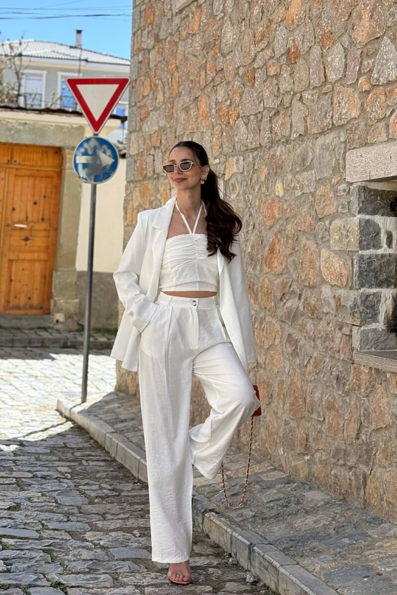 ONE COLOR JACKET + CROP TOP+ TROUSERS WOMAN SET WHITE-E BARDHE - 6