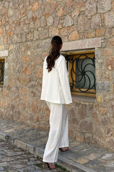 ONE COLOR JACKET + CROP TOP+ TROUSERS WOMAN SET WHITE-E BARDHE - 7