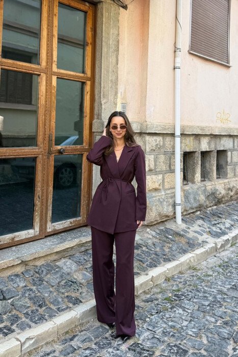 ONE COLOR JACKET + SIMPLE TROUSERS WOMAN SET PURPLE/LEJLA - KLAUDIO FASHION
