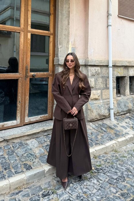 ONE COLOR JACKET + SKIRT WOMAN SET BROWN/KAFE - KLAUDIO FASHION
