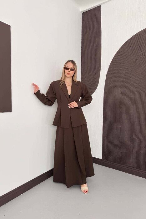 ONE COLOR JACKET + SKIRT WOMAN SET BROWN/KAFE 