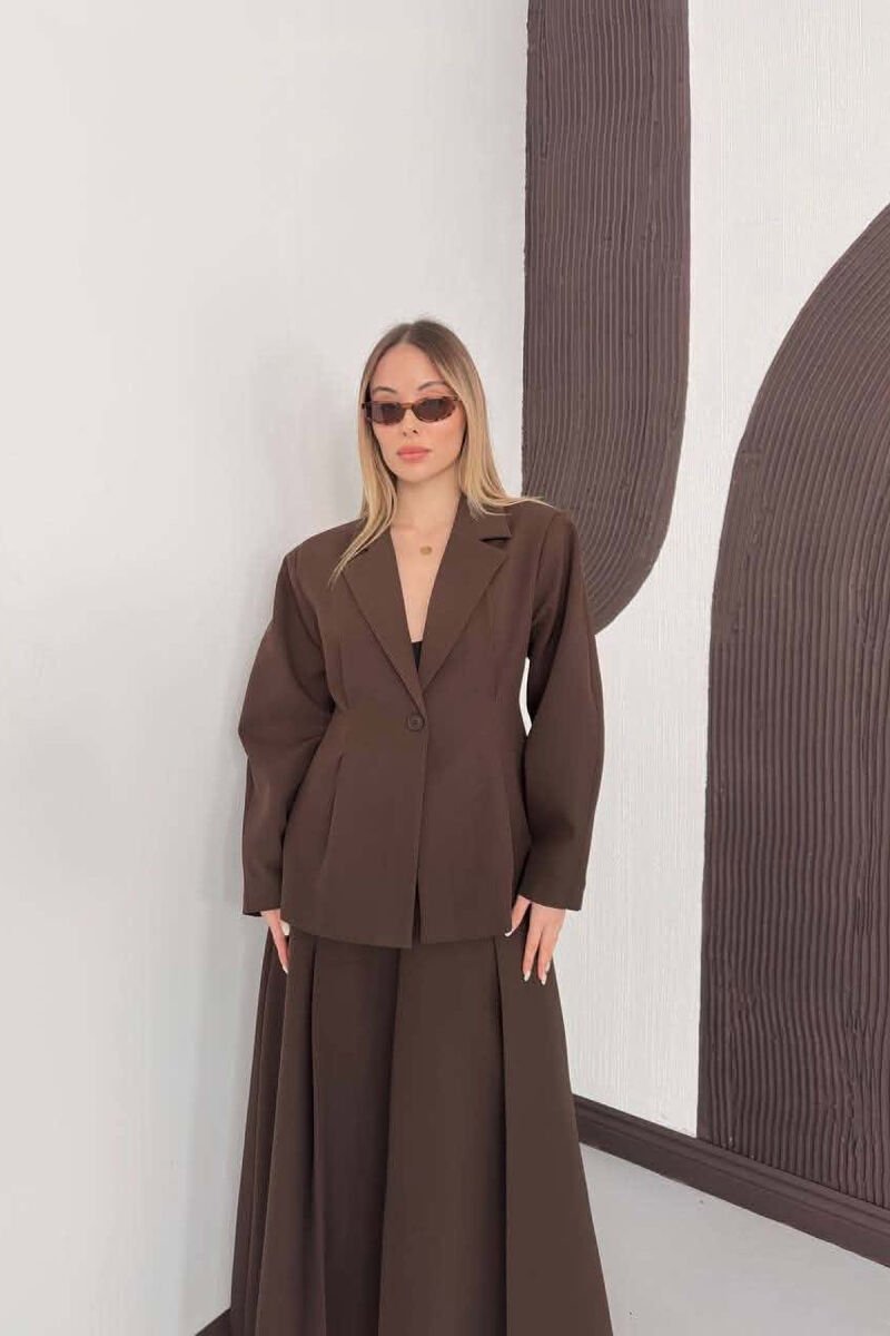 ONE COLOR JACKET + SKIRT WOMAN SET BROWN/KAFE - 5