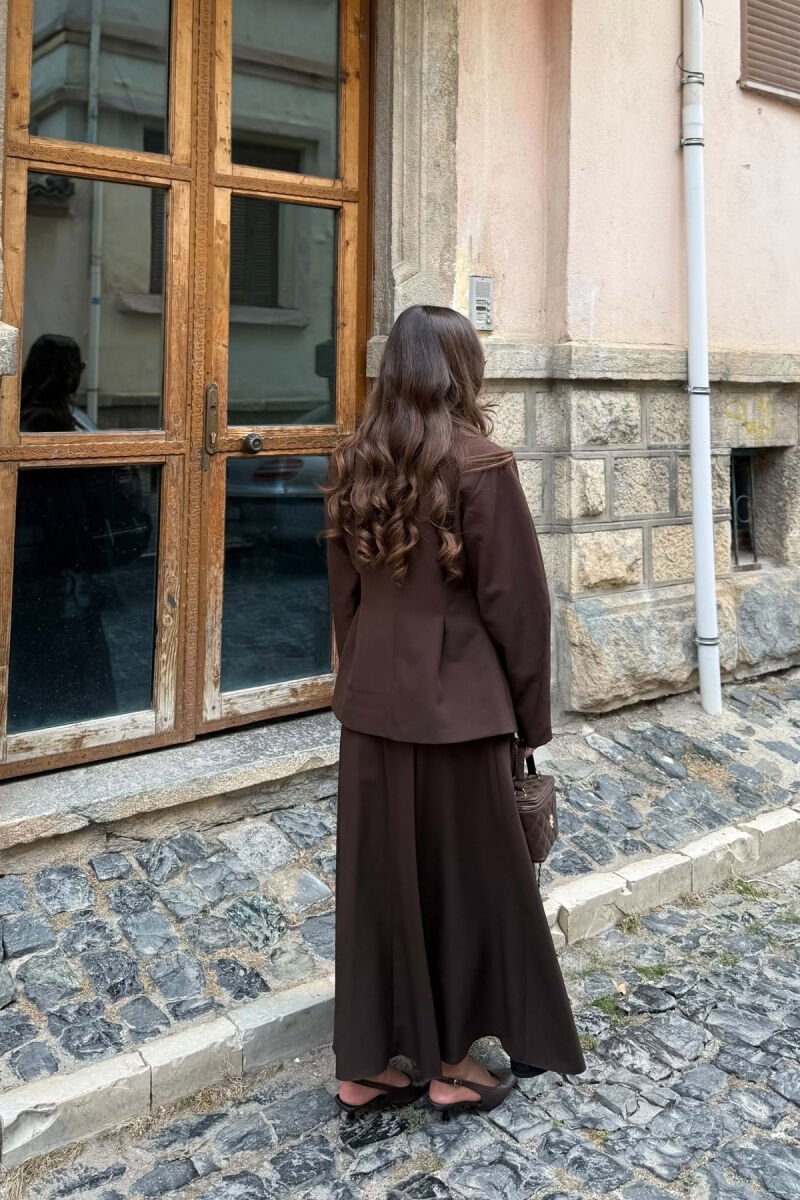 ONE COLOR JACKET + SKIRT WOMAN SET BROWN/KAFE - 5