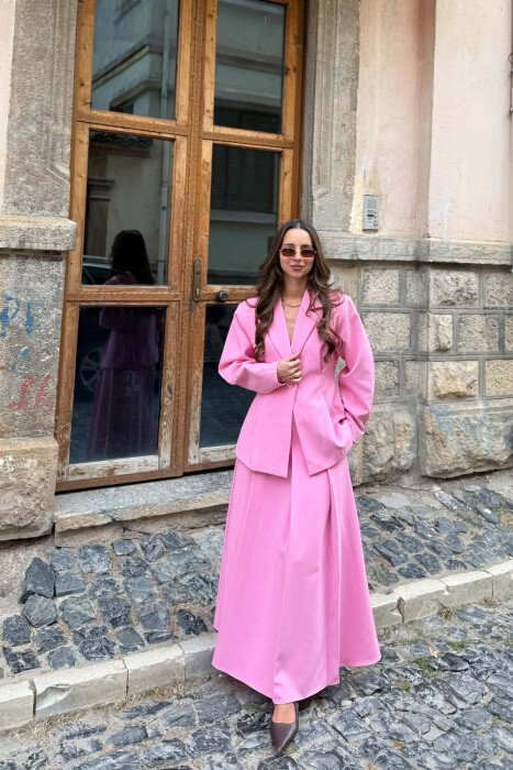 ONE COLOR JACKET + SKIRT WOMAN SET PINK/ROZE 