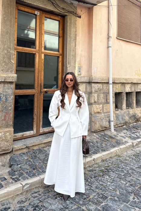 ONE COLOR JACKET + SKIRT WOMAN SET WHITE-E BARDHE - KLAUDIO FASHION