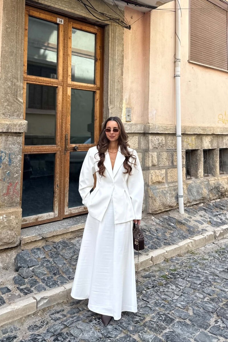 ONE COLOR JACKET + SKIRT WOMAN SET WHITE-E BARDHE - 1