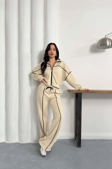 ONE COLOR JACKET + SWEATPANTS WOMAN SET BEIGE/BEZHE - KLAUDIO FASHION
