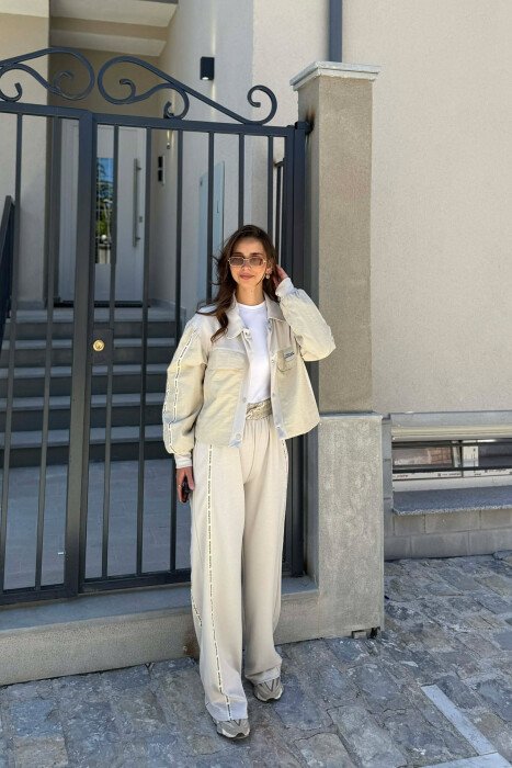 ONE COLOR JACKET + SWEATPANTS WOMAN SET BEIGE/BEZHE - 1