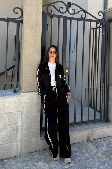 ONE COLOR JACKET + SWEATPANTS WOMAN SET BLACK/ E ZEZE - 1