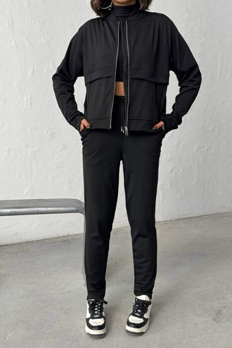 ONE COLOR JACKET + SWEATPANTS WOMAN SET BLACK/ E ZEZE - KLAUDIO FASHION