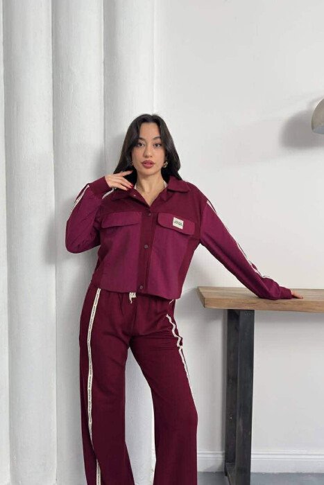 ONE COLOR JACKET + SWEATPANTS WOMAN SET BURGUNDY/VISHNJE - 3