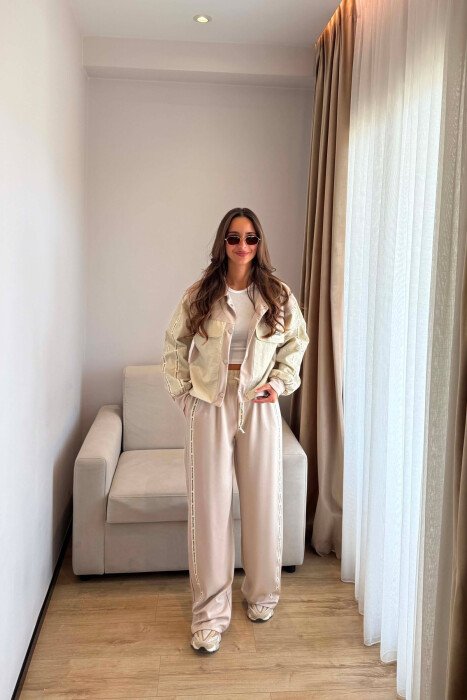 ONE COLOR JACKET + SWEATPANTS WOMAN SET DARK BEIGE/BEZHE ERRET 