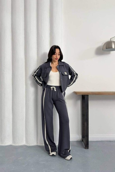 ONE COLOR JACKET + SWEATPANTS WOMAN SET DARK GREY/GEE 