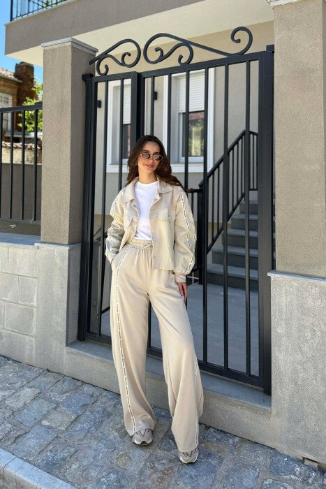ONE COLOR JACKET + SWEATPANTS WOMAN SET LIGHT BEIGE/BZHZB - 1