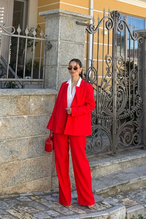 ONE COLOR JACKET + TROUSERS WOMAN SET RED/E KUQE - KLAUDIO FASHION