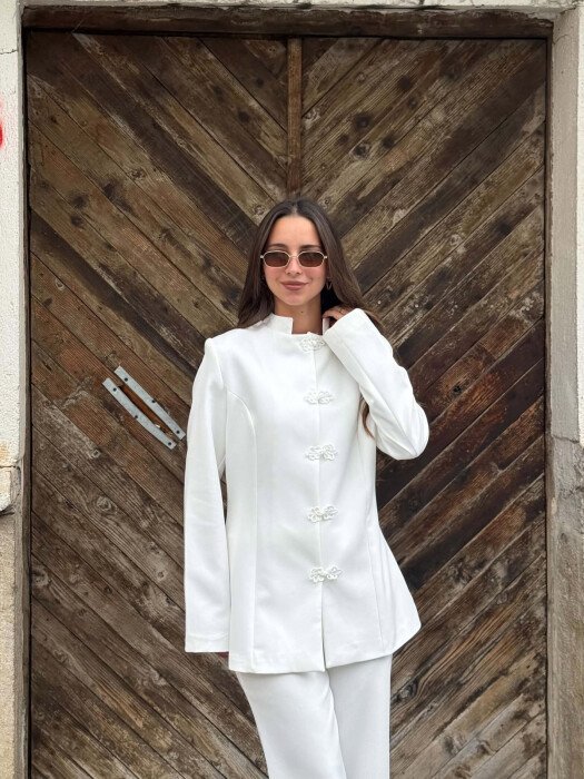 ONE COLOR JACKET + TROUSERS WOMAN SET WHITE-E BARDHE - 2