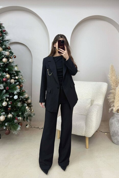 ONE COLOR JACKET+ TROUSERS WOMEN SET BLACK/ E ZEZE - KLAUDIO FASHION