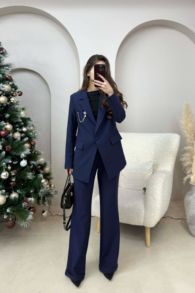 ONE COLOR JACKET+ TROUSERS WOMEN SET DARK BLUE/BEE - 1