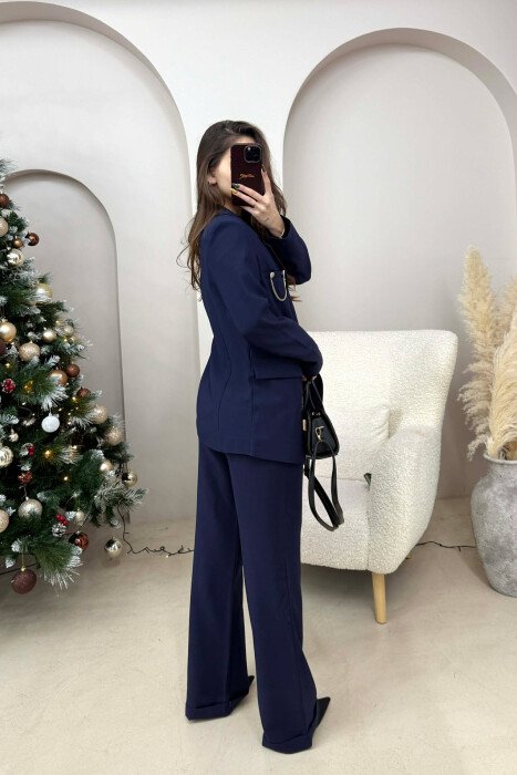ONE COLOR JACKET+ TROUSERS WOMEN SET DARK BLUE/BEE - 2