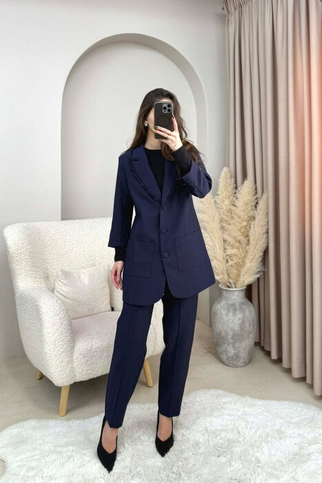 ONE COLOR JACKET+ TROUSERS WOMEN SET DARK BLUE/BEE - 1