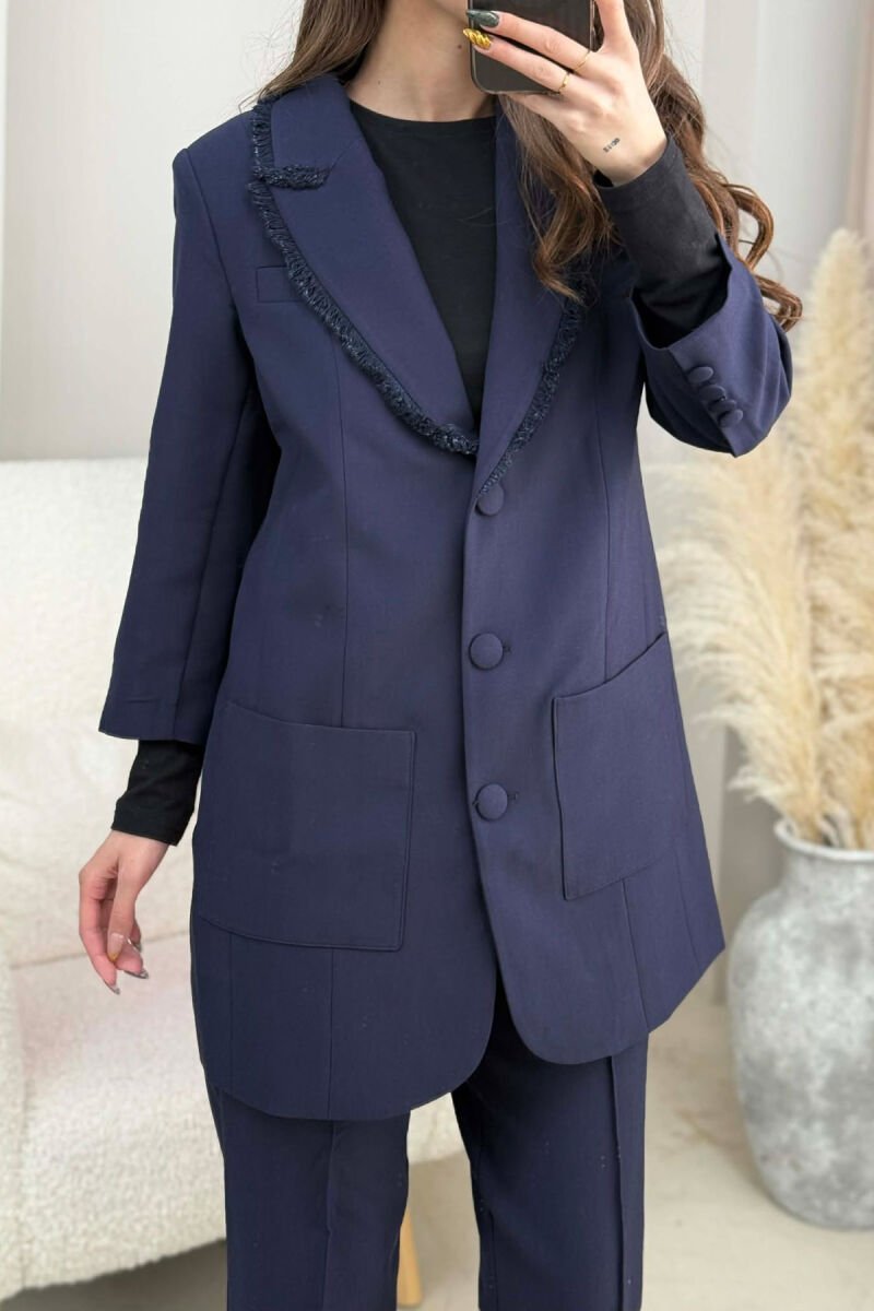 ONE COLOR JACKET+ TROUSERS WOMEN SET DARK BLUE/BEE - 4