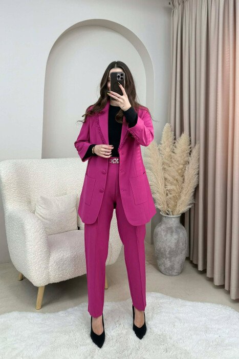 ONE COLOR JACKET+ TROUSERS WOMEN SET FUCHSIA/CIKLAMI - KLAUDIO FASHION