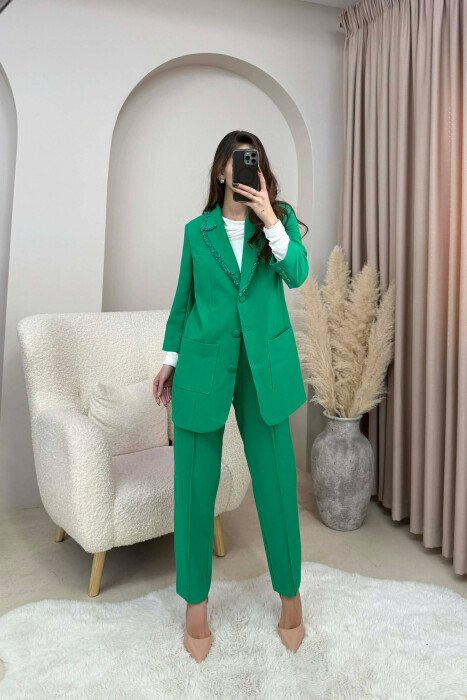 ONE COLOR JACKET+ TROUSERS WOMEN SET GREEN/JESHILE - KLAUDIO FASHION