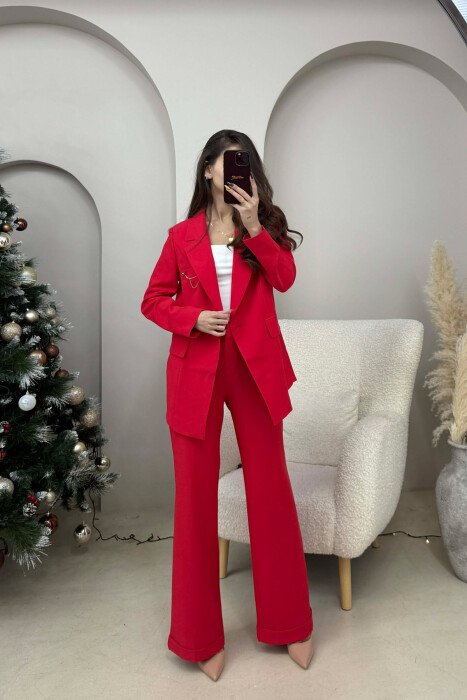 ONE COLOR JACKET+ TROUSERS WOMEN SET RED/E KUQE 