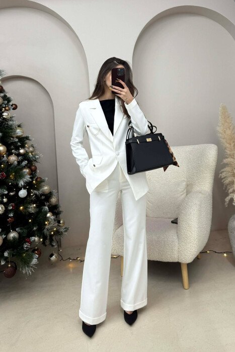 ONE COLOR JACKET+ TROUSERS WOMEN SET WHITE-E BARDHE - 2