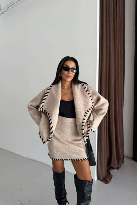 ONE COLOR JACKET+SKIRT WOMEN SET BEIGE/BEZHE - 1