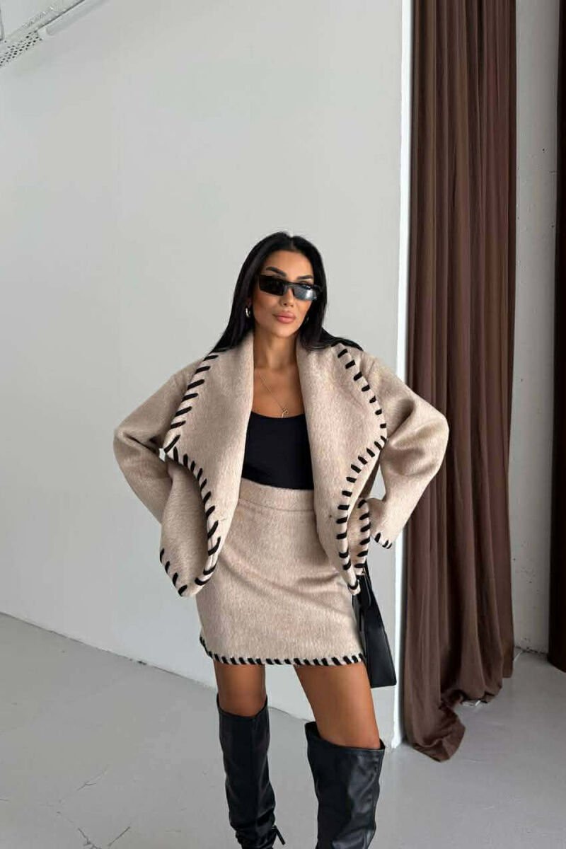 ONE COLOR JACKET+SKIRT WOMEN SET BEIGE/BEZHE - 1