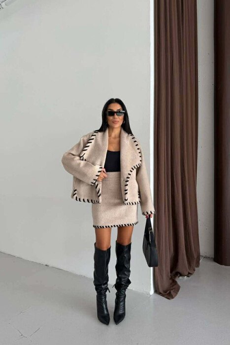 ONE COLOR JACKET+SKIRT WOMEN SET BEIGE/BEZHE - 5