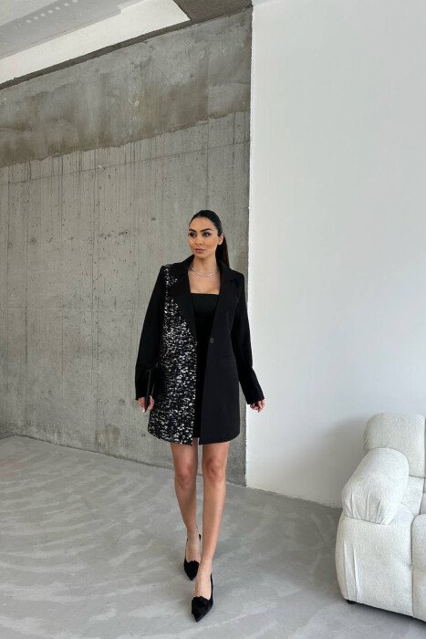 ONE COLOR JACKET+ DRESS WOMEN SET BLACK/ E ZEZE - KLAUDIO FASHION