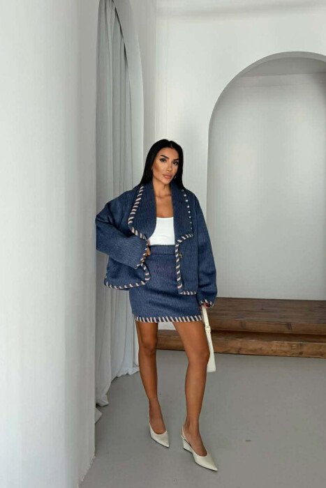 ONE COLOR JACKET+SKIRT WOMEN SET BLUE/BLU 