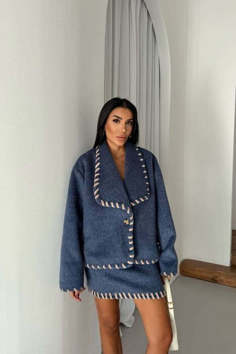 ONE COLOR JACKET+SKIRT WOMEN SET BLUE/BLU - 4