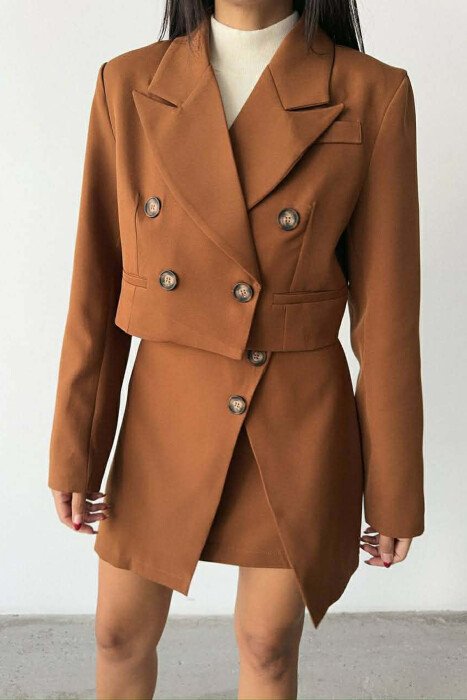 ONE COLOR JACKET+SKIRT WOMEN SET BROWN/KAFE - 1