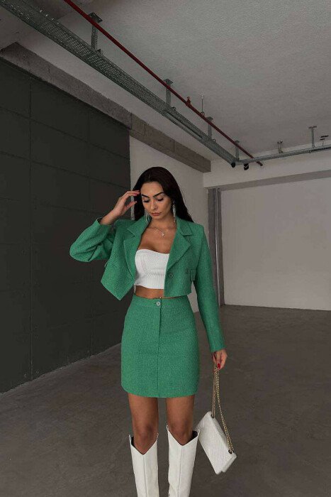 ONE COLOR JACKET+SKIRT WOMEN SET GREEN/JESHILE - KLAUDIO FASHION