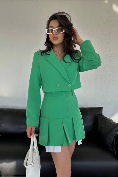 ONE COLOR JACKET+SKIRT WOMEN SET GREEN/JESHILE - KLAUDIO FASHION