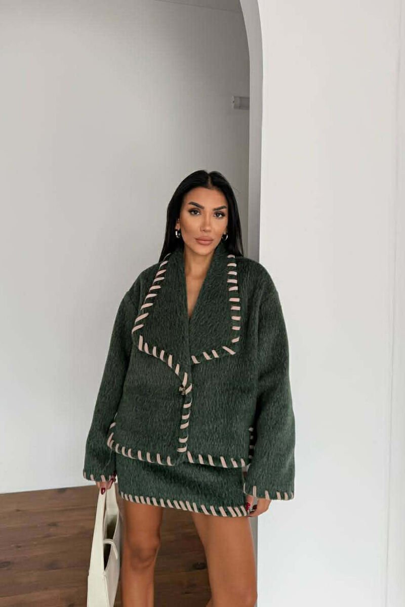 ONE COLOR JACKET+SKIRT WOMEN SET GREEN/JESHILE - 4