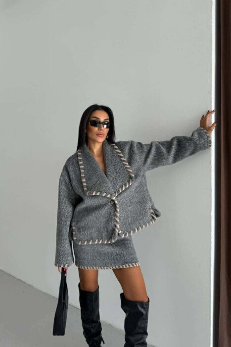 ONE COLOR JACKET+SKIRT WOMEN SET GREY/GRI 